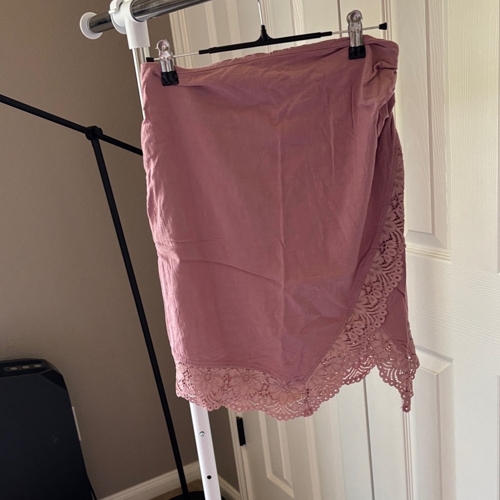 Intimately by free people Elegant Dusty Rose Asymmetrical Skirt with Lace Detail
